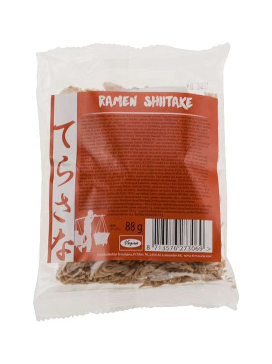 TS Import Paddenstoel ramen pasta, 88g, with visible mushroom ingredients in a bowl, ideal for flavorful Asian noodle dishes.