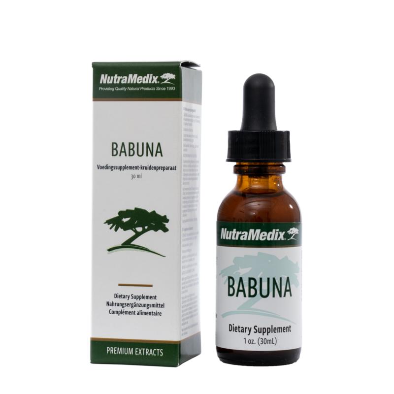 Nutramedix Babuna herbal supplement in 30ml bottle, natural kruidenpreparaat with herbal extract, for health support.