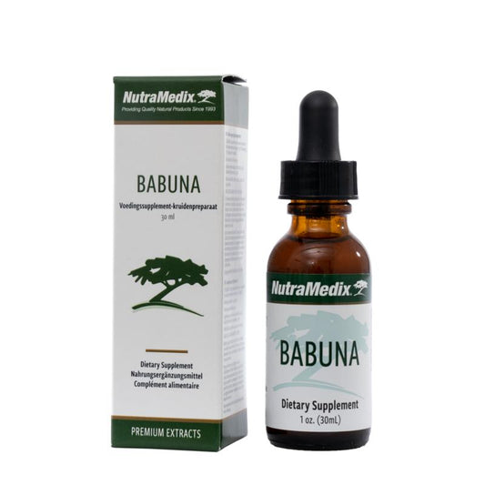 Nutramedix Babuna herbal supplement in 30ml bottle, natural kruidenpreparaat with herbal extract, for health support.