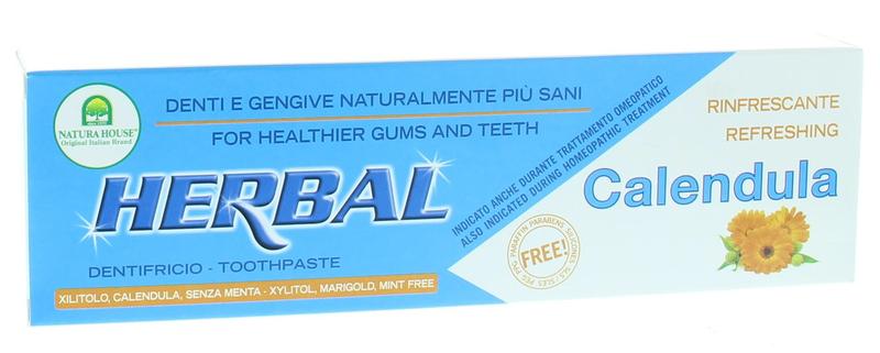 Cucciolo Calendula toothpaste in 100ml tube, featuring a bright, colorful packaging with floral design and product branding.