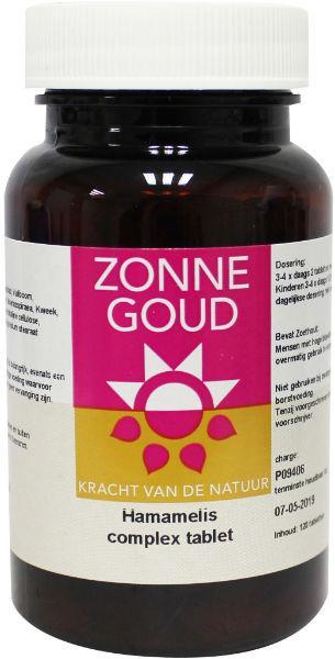 Zonnegoud Hamamelis complex herbal supplement in a bottle of 120 tablets, natural herbal remedies for health and wellness.