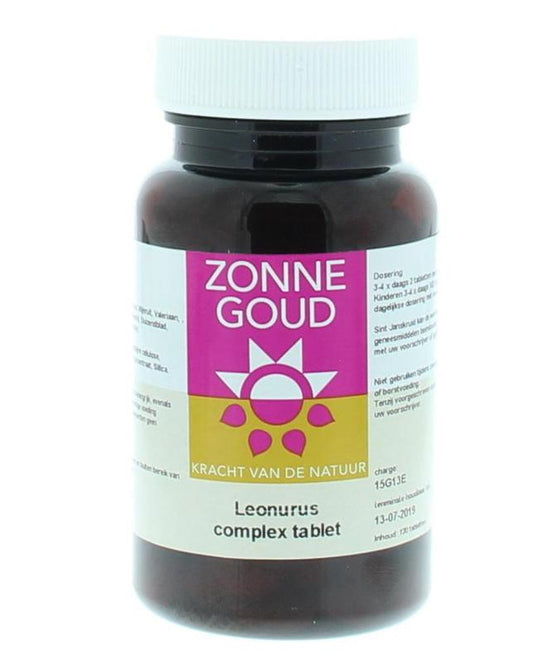 Zonnegoud Leonurus cardiaca complex herbal tablets in a blister pack, used as a herbal supplement for wellness.
