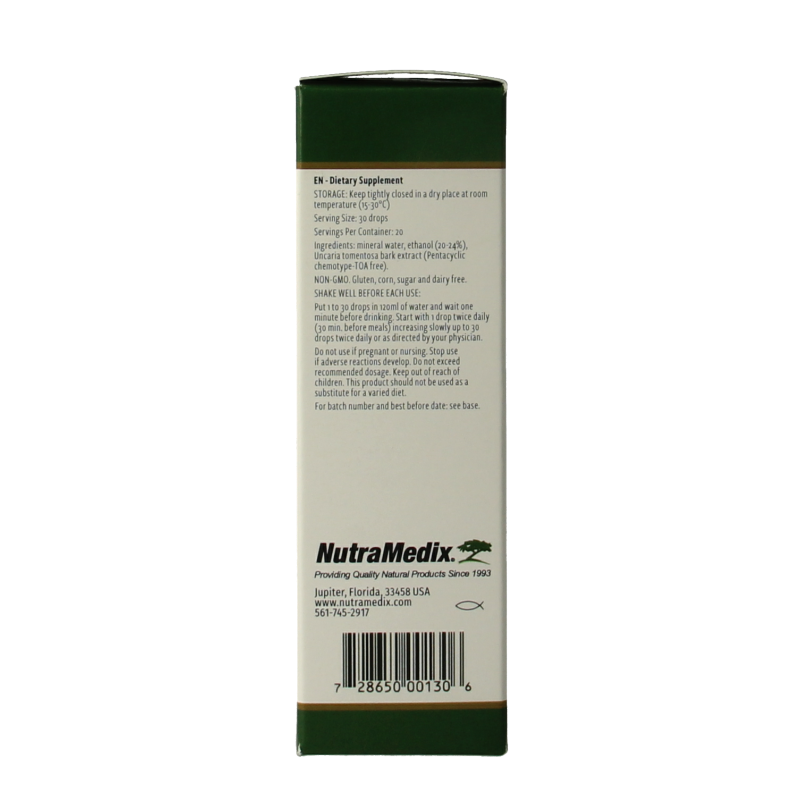 Nutramedix Samento cat's claw herbal supplement in 30ml bottle, natural herbal remedy from Nutramedix for health support.