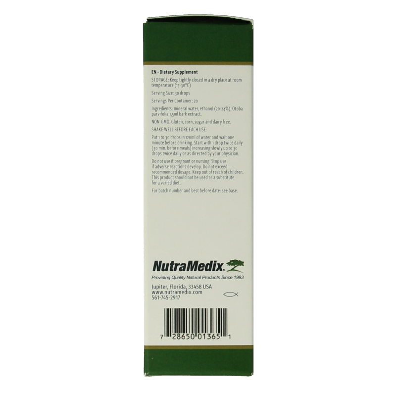 Nutramedix Banderol herbal supplement in 30ml bottle, natural kruidenpreparaat with green label and dropper cap.