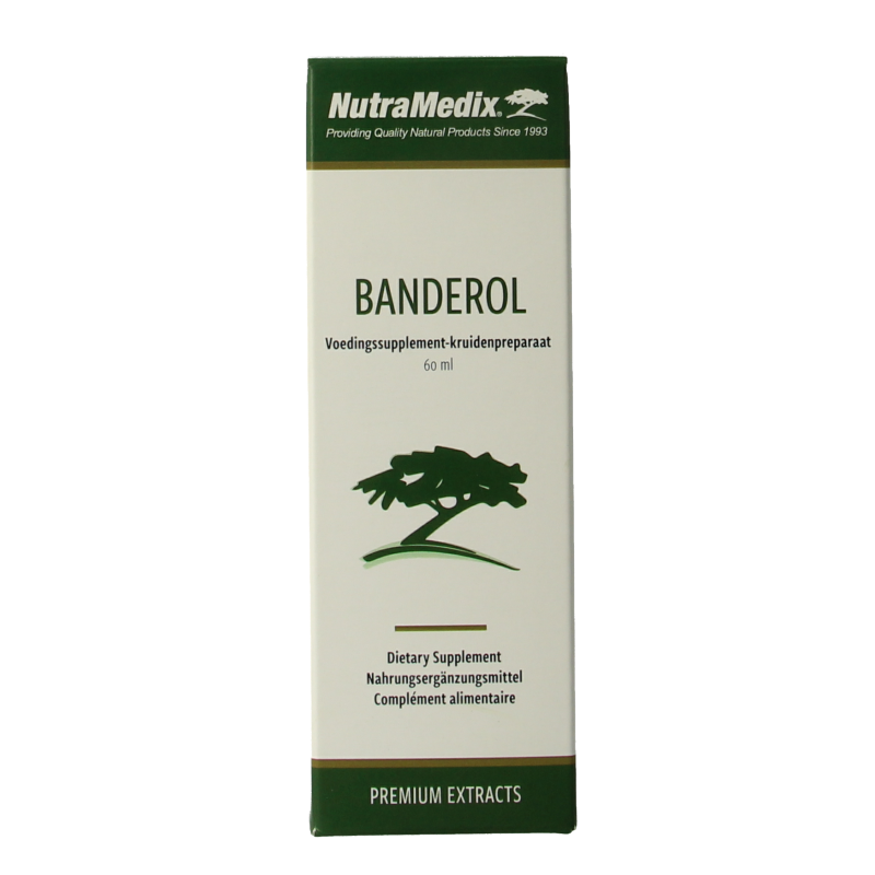 Nutramedix Banderol herbal supplement in a 60ml bottle, part of Nutramedix's kruidenpreparaten line, with a clear label on the bottle.