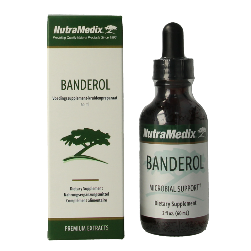 Nutramedix Banderol herbal supplement in 60ml bottle, part of Kruidenpreparaten collection, with herbal extract label visible.