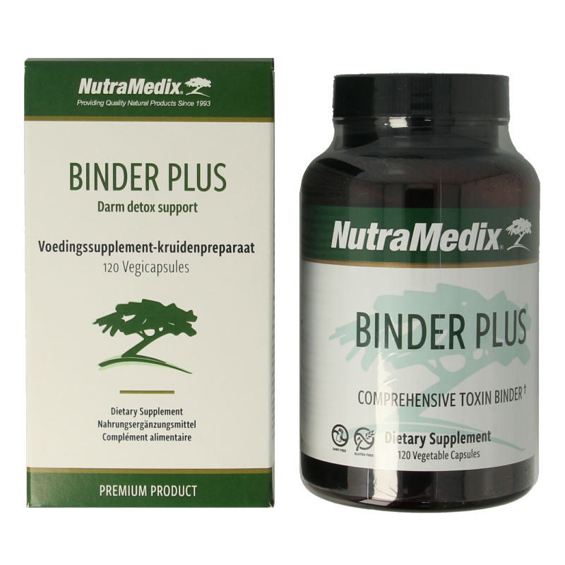 Nutramedix Binder plus herbal supplement capsules, 120 count, natural kruidenpreparaten for detox and digestive support.