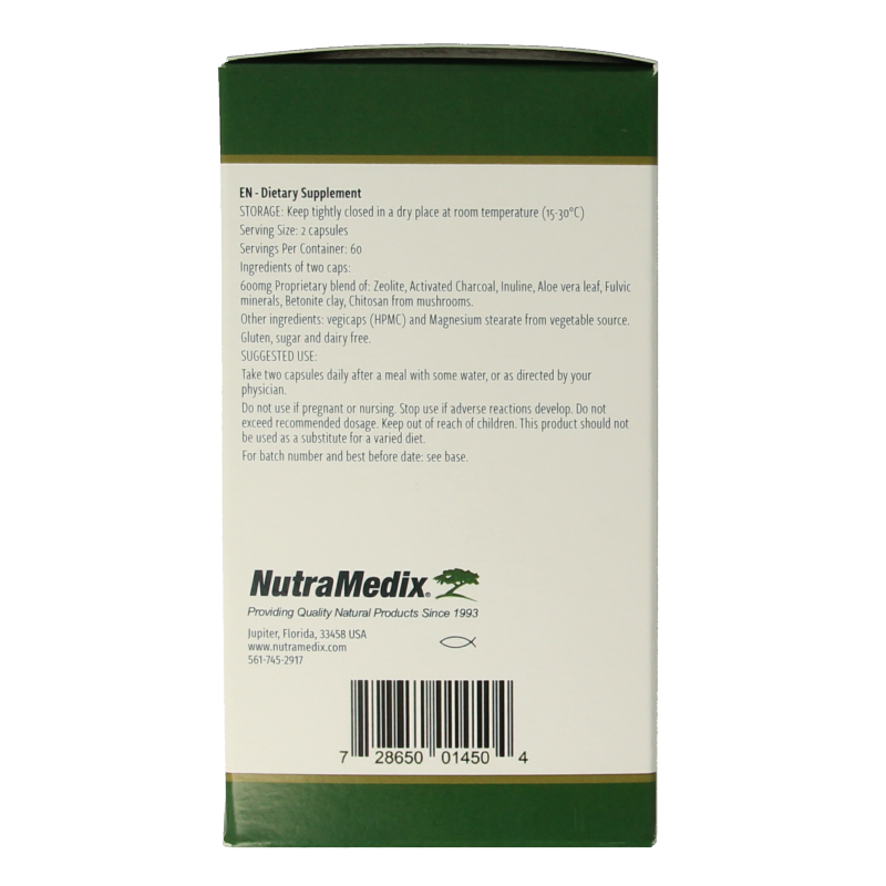 Nutramedix Binder Plus herbal supplement capsules in a bottle, part of Nutramedix Kruidenpreparaten line.