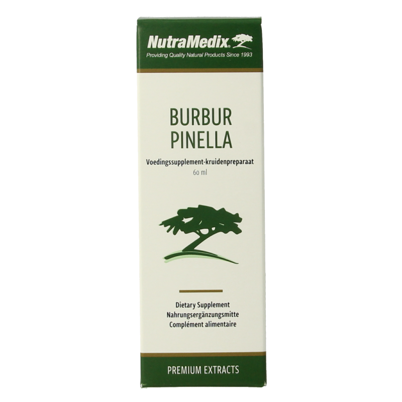 Nutramedix Burbur pinella herbal supplement bottle, 60ml, in a natural health product packaging.