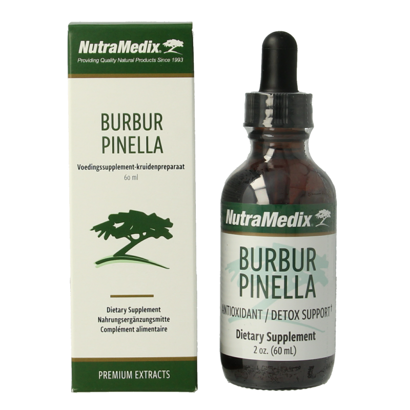 Nutramedix Burbur Pinella herbal preparation in a 60ml bottle, part of Nutramedix's kruidenpreparaten line.