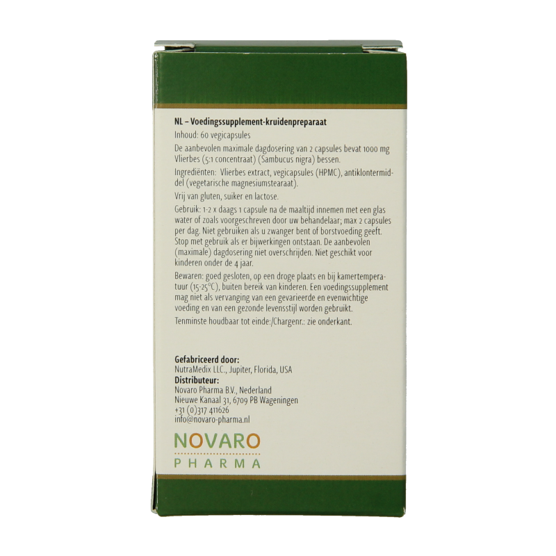 Nutramedix Vlierbes elderberry herbal capsules, 60 count, with dried elderberry flowers for immune support and wellness.