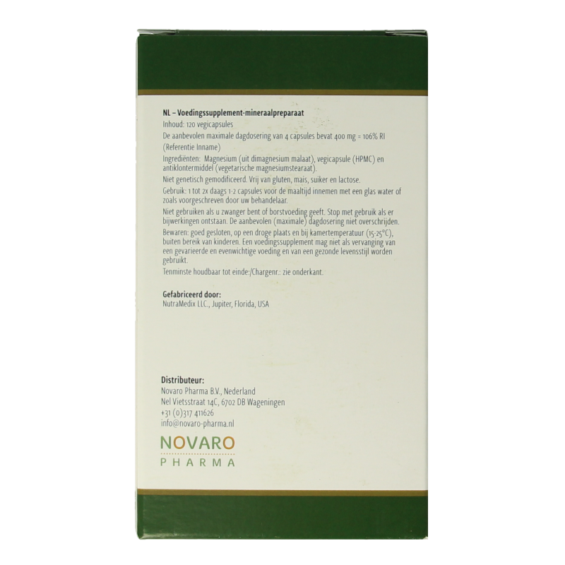 Nutramedix Magnesium Malate vegetarian capsules, 120-count, showing the supplement bottle with label and capsules inside.