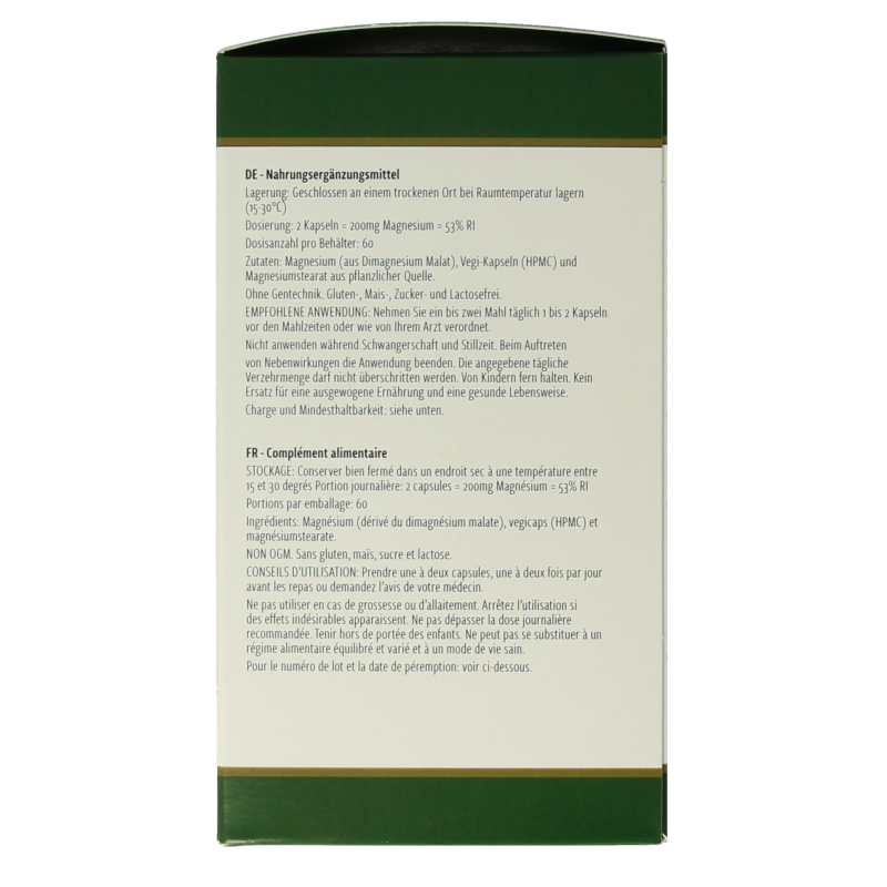 Nutramedix Magnesium Malate capsules, vegetarian mineral supplement in a blister pack, showing green and white capsules.
