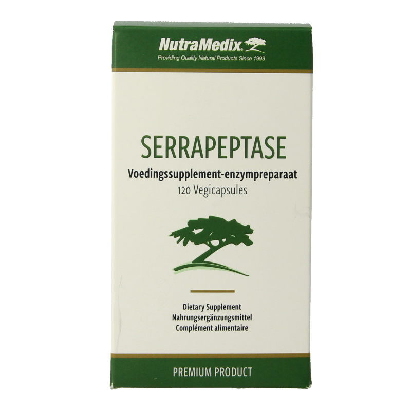 Nutramedix Serrapeptase vegetarian capsules, herbal supplement in clear bottle, dietary supplement for wellness.