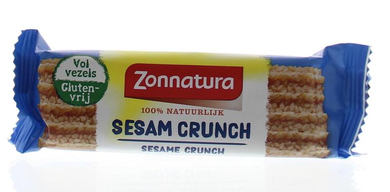 Zonnatura organic sesame crunch snack in 50g package, featuring toasted sesame seeds and crispy texture.