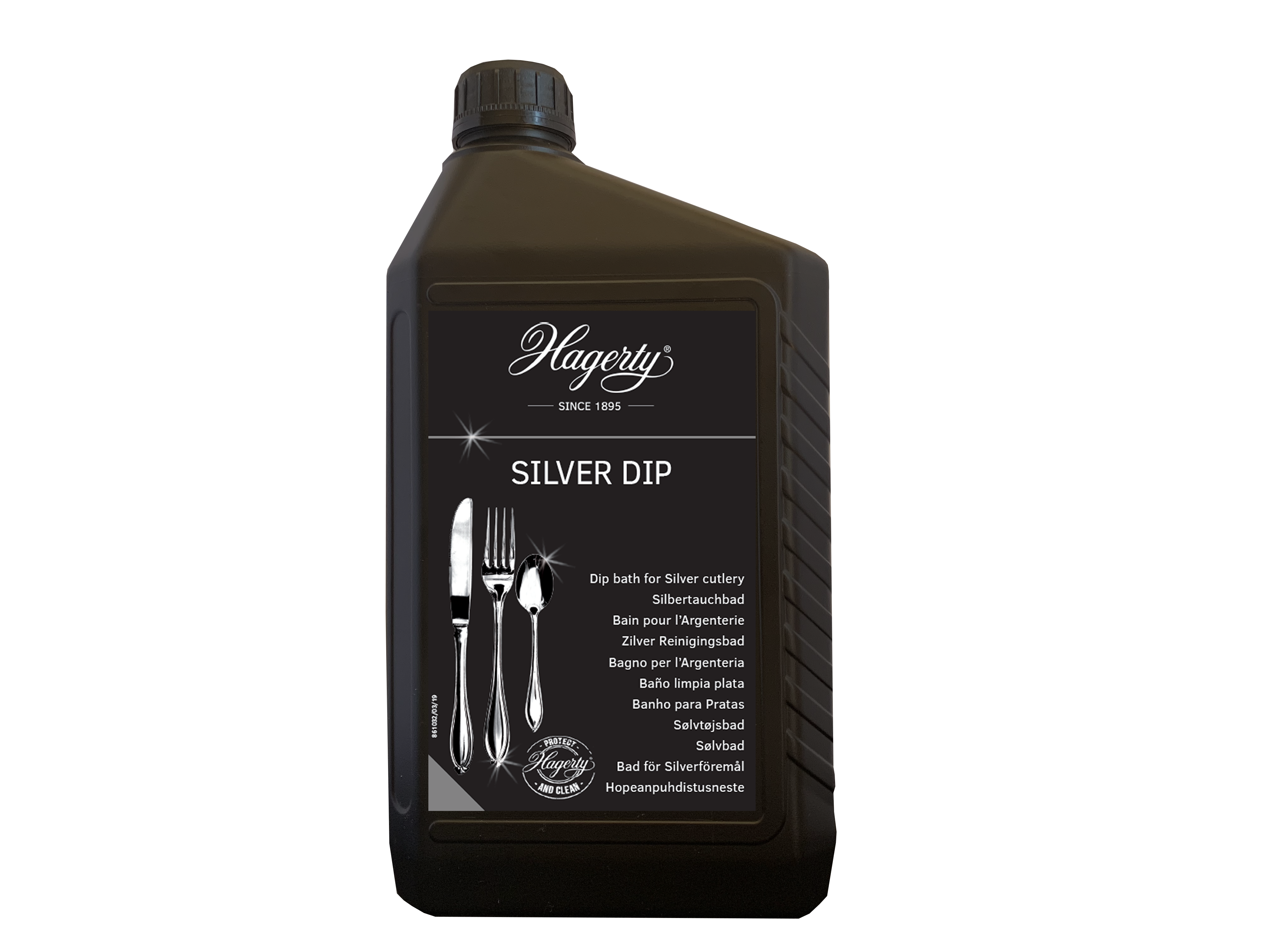 Hagerty Silver Dip cleaner in a 2-liter bottle, designed for cleaning and restoring silver items with effective tarnish removal.