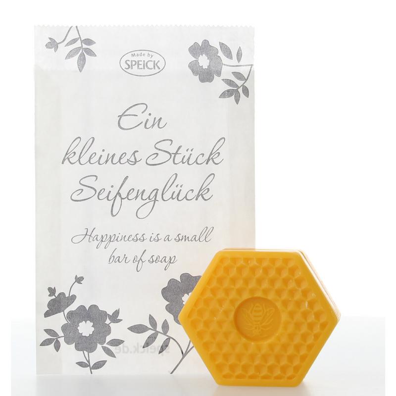 Speick honingzeep plantenolie zeep in ronde vorm, 75g, with natural ingredients and textured surface, suitable for gentle cleansing.