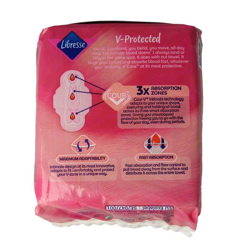 Libresse Ultra Normal wing feminine hygiene pads and tampons, 14-pack, showing the packaging with product details and branding.
