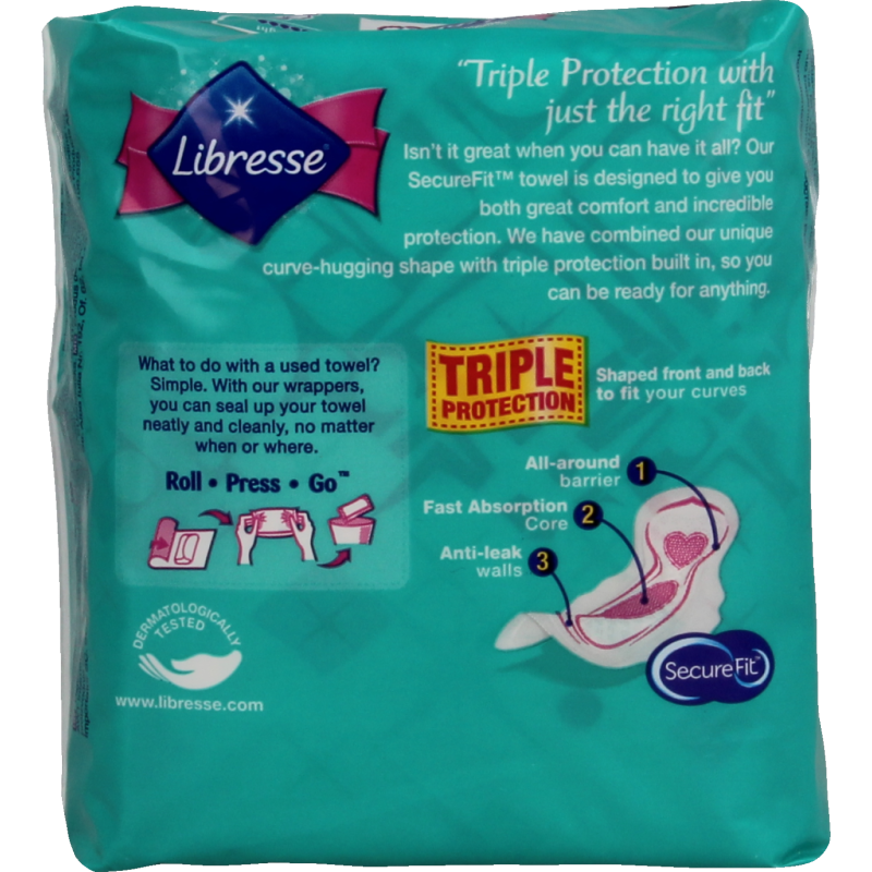 Libresse Ultra long wing sanitary pads for women, showing 12-pack of feminine hygiene products with winged design.
