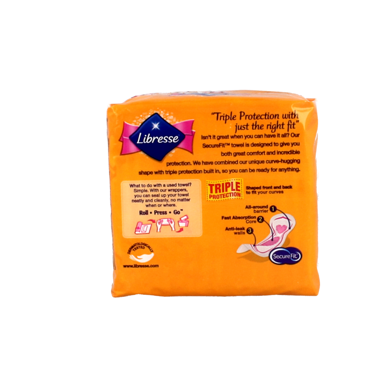 Libresse Ultra Thin Ultra Triple Protection feminine pads and tampons, 16-pack, with discreet, absorbent design for women.