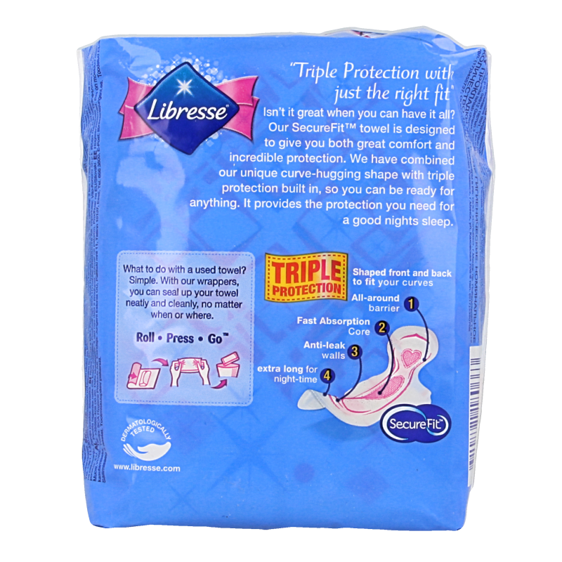 Libresse Ultra Thin Goodnight Wings for women, pack of 10, showing absorbent leak-proof menstrual pads with wings