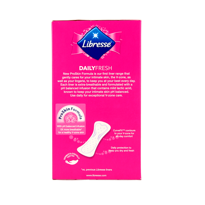 Libresse inleg normal panty liners in a box of 32, feminine hygiene product with soft, absorbent material for women.