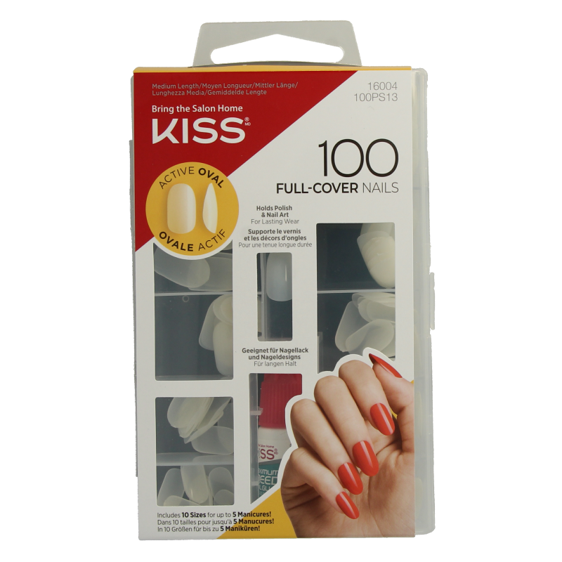 Kiss full cover oval gel nails in 70ml bottle, professional make-up nail extension kit with natural finish.