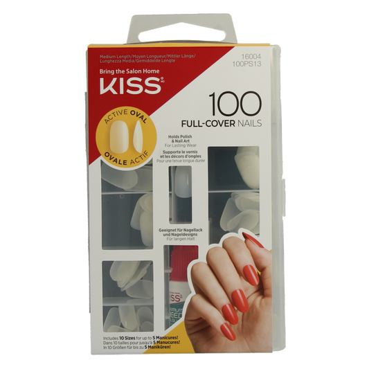 Kiss full cover oval gel nails in 70ml bottle, professional make-up nail extension kit with natural finish.