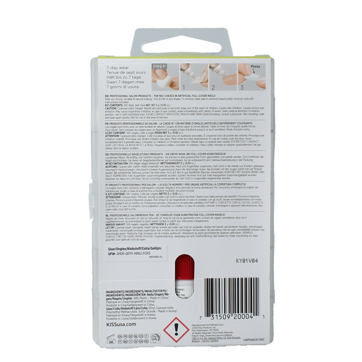 Kiss Nageltips en lijm overlap 1.00 Set, makeup nail tips with adhesive for professional nail extensions.