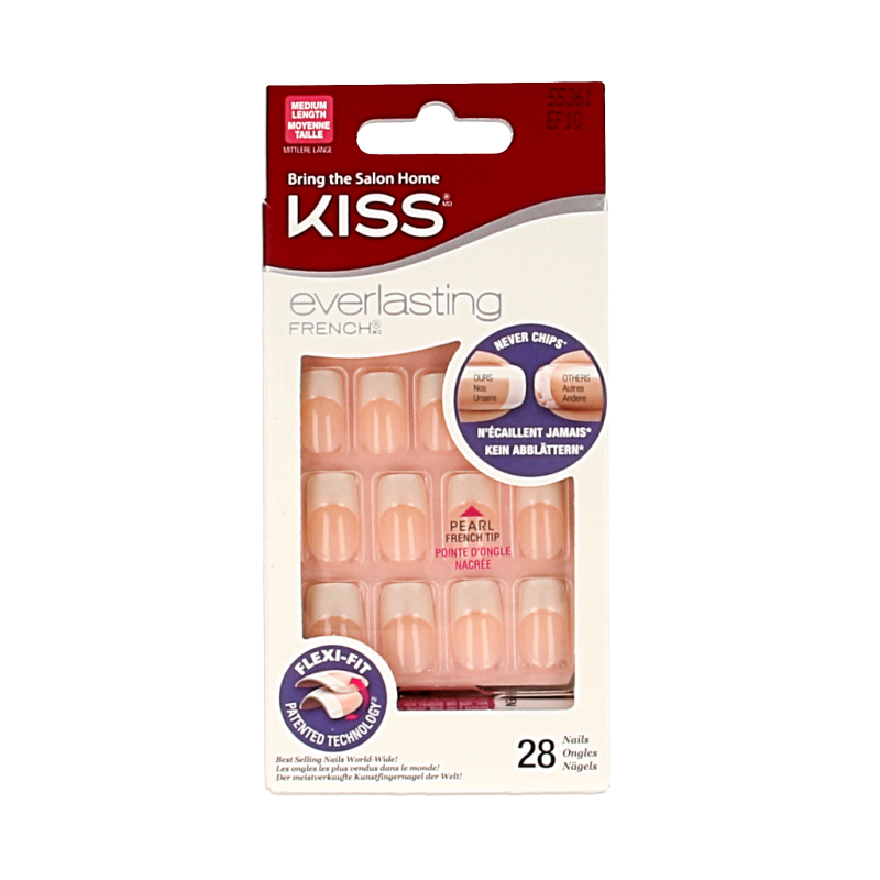 Kiss French nail kit with wedding gown design, includes make-up set for elegant nail art and beauty enhancement.