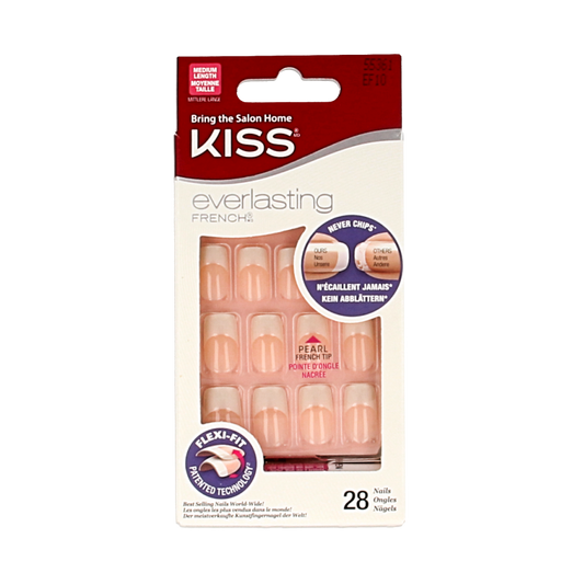 Kiss French nail kit with wedding gown design, includes make-up set for elegant nail art and beauty enhancement.