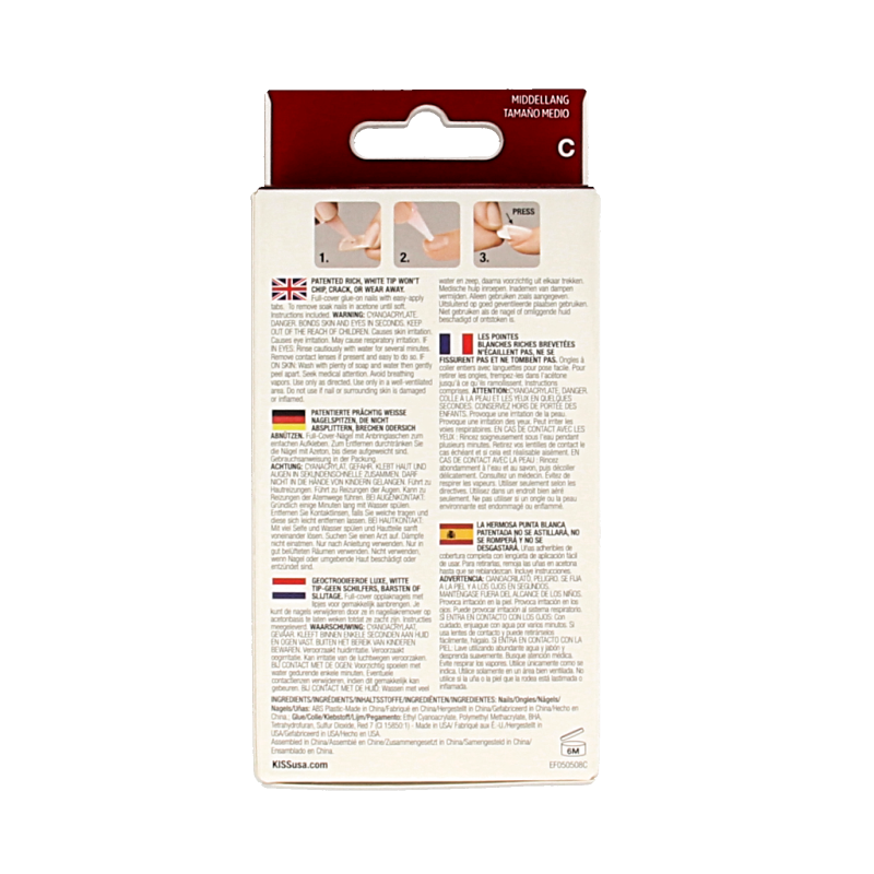 Kiss French nail kit featuring wedding gown-inspired design, includes make-up tools for salon-quality manicures.