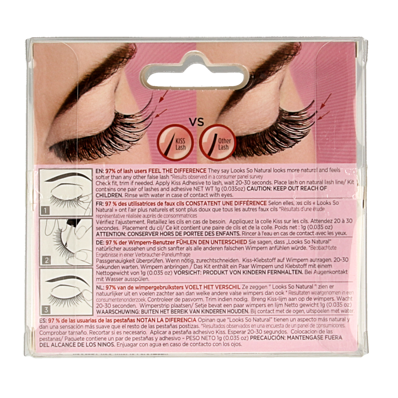 Kiss Looks So Natural Lash Sly false eyelash in packaging, natural-looking eye makeup accessory for enhanced lashes.