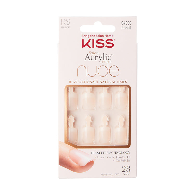 Kiss French nude acrylic nails set with natural-looking, professionally styled nail tips for a flawless manicure.