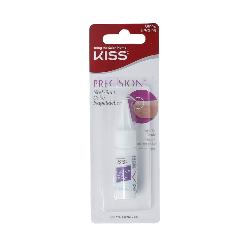 Kiss Nail Glue Precision 1.00 oz bottle, clear adhesive for nail extensions and repairs, with a precise applicator tip.