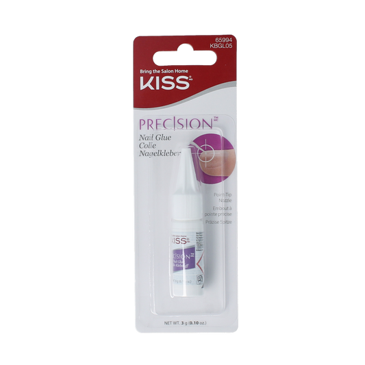Kiss Nail Glue Precision 1.00 oz bottle, clear adhesive for nail extensions and repairs, with a precise applicator tip.