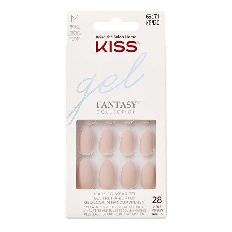 Kiss Gel Fantasy Nails Wait N See set with clear, natural-looking false nail tips for a seamless, stylish manicure.