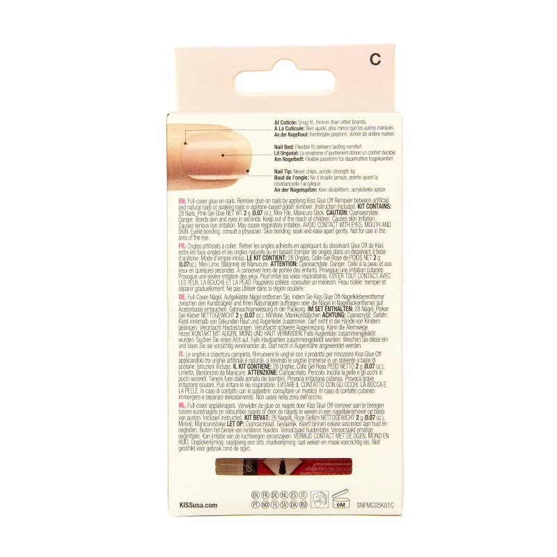 Kiss French nude acrylic nails set with Leilani design, featuring natural-looking, well-manicured false nails.
