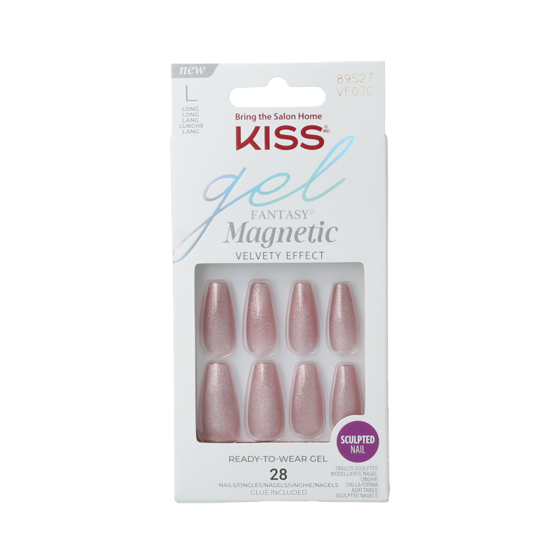 Kiss Gel Fantasy magnetic false nails set in West Coast style with a glossy finish and 1.00 size, for easy at-home manicures.