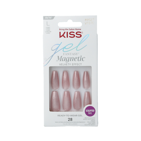 Kiss Gel Fantasy magnetic false nails set in West Coast style with a glossy finish and 1.00 size, for easy at-home manicures.