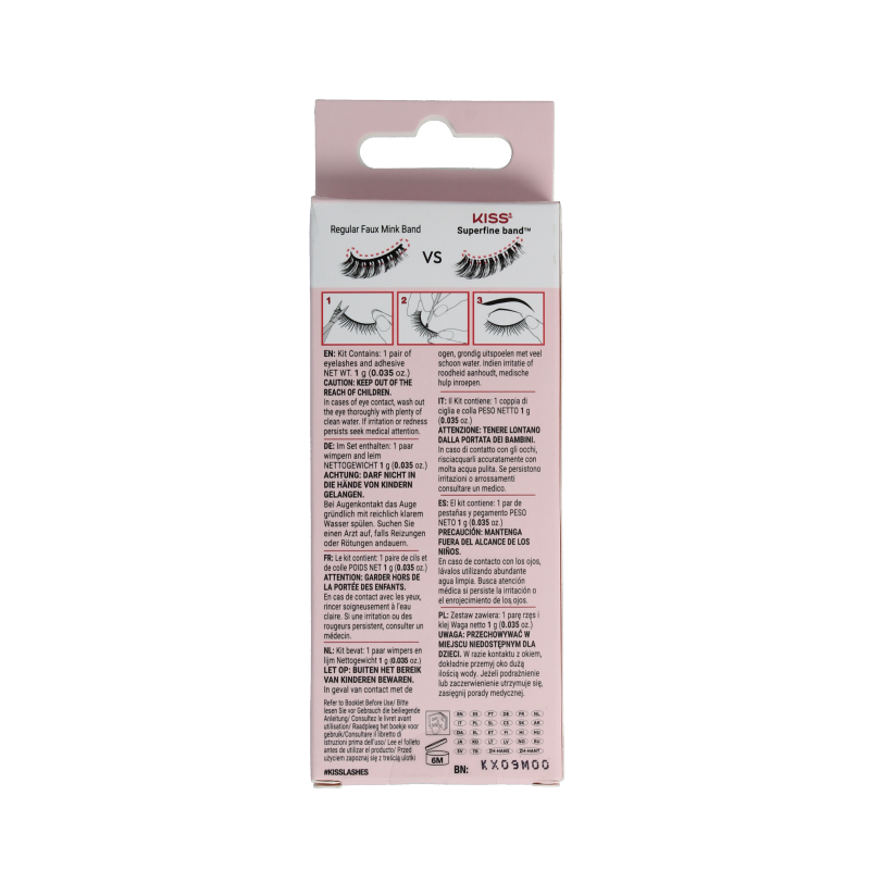 Kiss Bare Wimpers Collection 02 makeup set with false eyelashes and applicator, natural style for enhancing eye makeup.