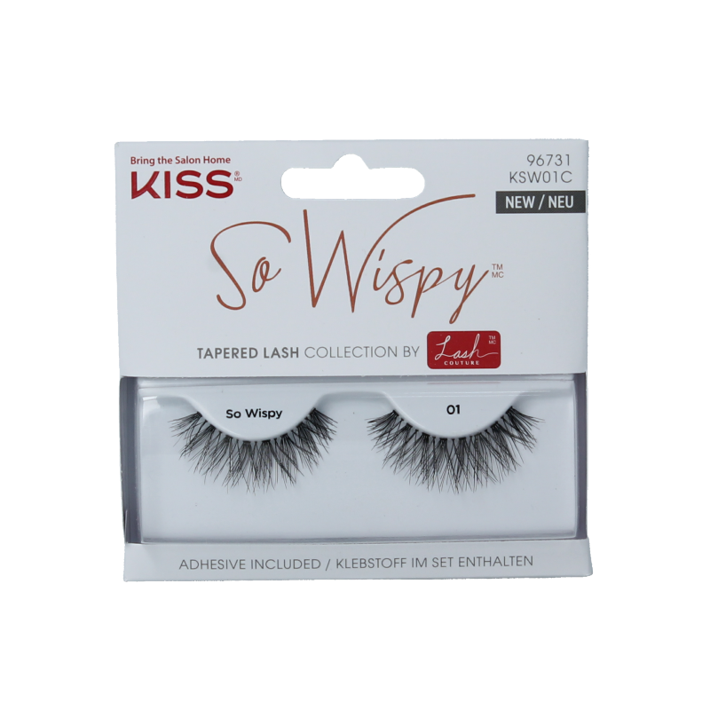 Kiss So Wispy Lash 01 mascara set with natural-looking wispy false eyelashes for a lightweight, dramatic eye enhancement.