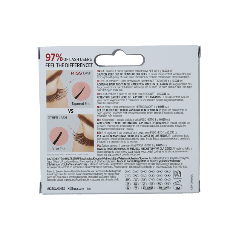 Kiss So Wispy Lash 01 false eyelashes set, natural-looking makeup lashes with 1.00 volume for a wispy, fluttery eye effect.