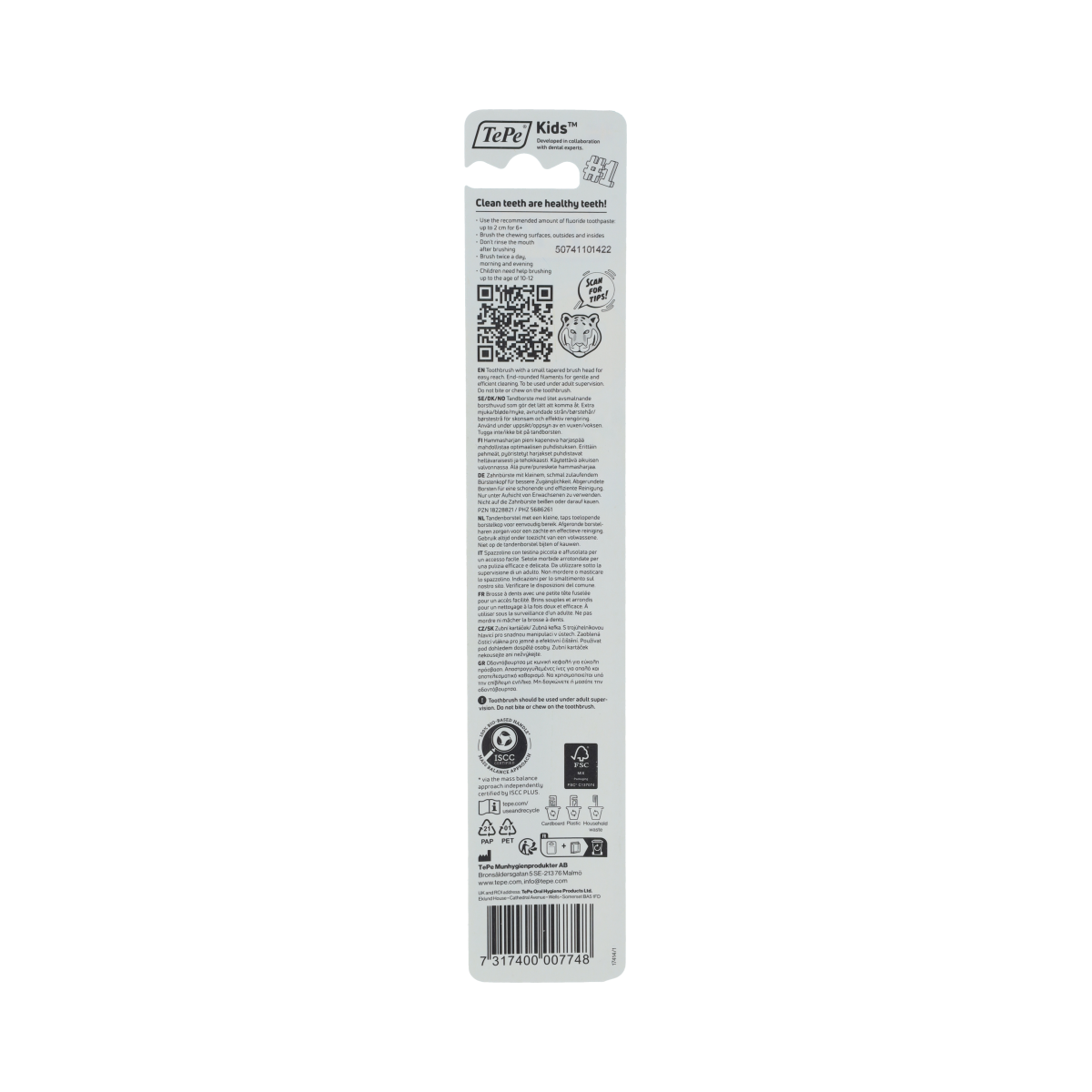 TePe Kids Select Zoo soft toothbrush for children, featuring colorful animal designs, ideal for gentle cleaning.