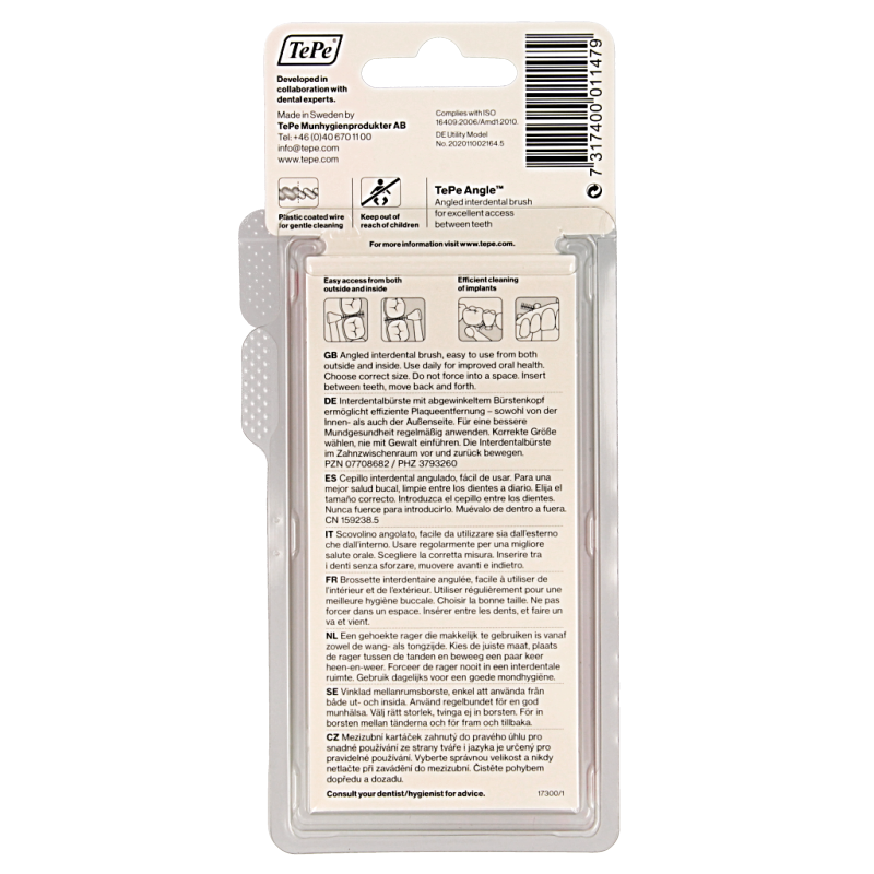 TePe Angle roze interdental brushes 0.4 mm, size 0, set of 6, designed for gentle and effective interdental cleaning.