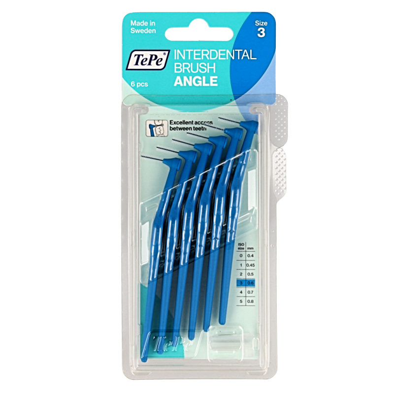 TePe Angle blauwe tandenstokers met 0.6 mm maat 3, 6 stuks, geschikt voor effectieve tandverzorging.