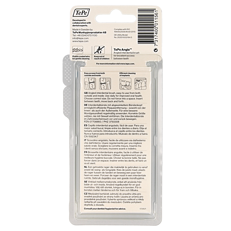 TePe Angle blauwe tandenstokers en ragers, maat 3, 0.6 mm, 6 stuks, geschikt voor effectieve tandverzorging.