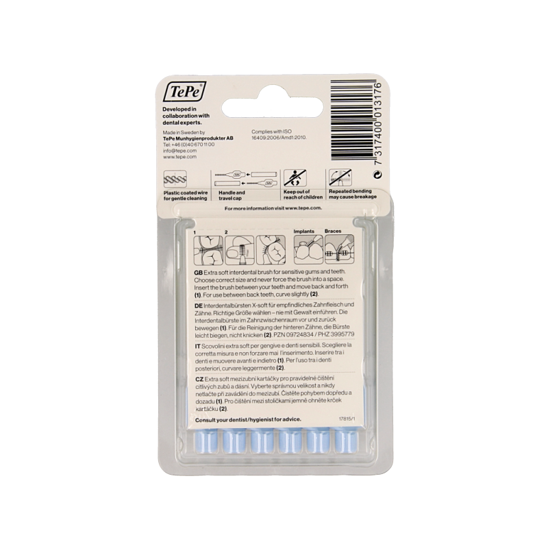 TePe extra soft light blue interdental cleaner sticks, size 3, for effective gum and teeth cleaning, 6 pack.