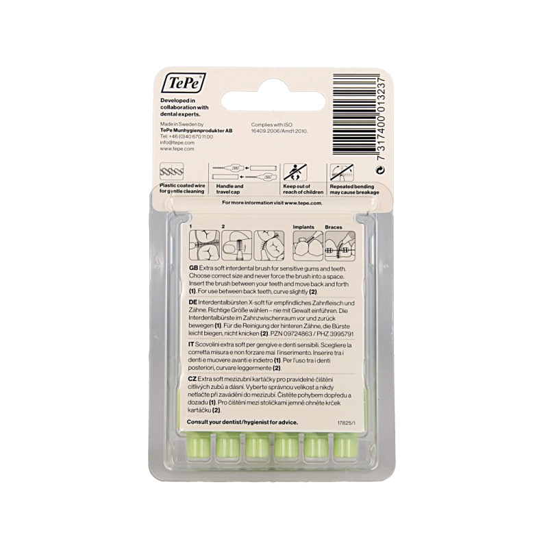 TePe interdentale rager extra soft licht groen maat 5, pack of 6, designed for gentle interdental cleaning.