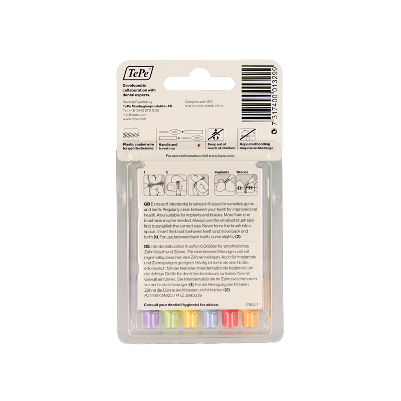TePe Interdental ragers x-soft, 6-pack of soft dental interdental cleaners with mixed tips for gentle gum cleaning.